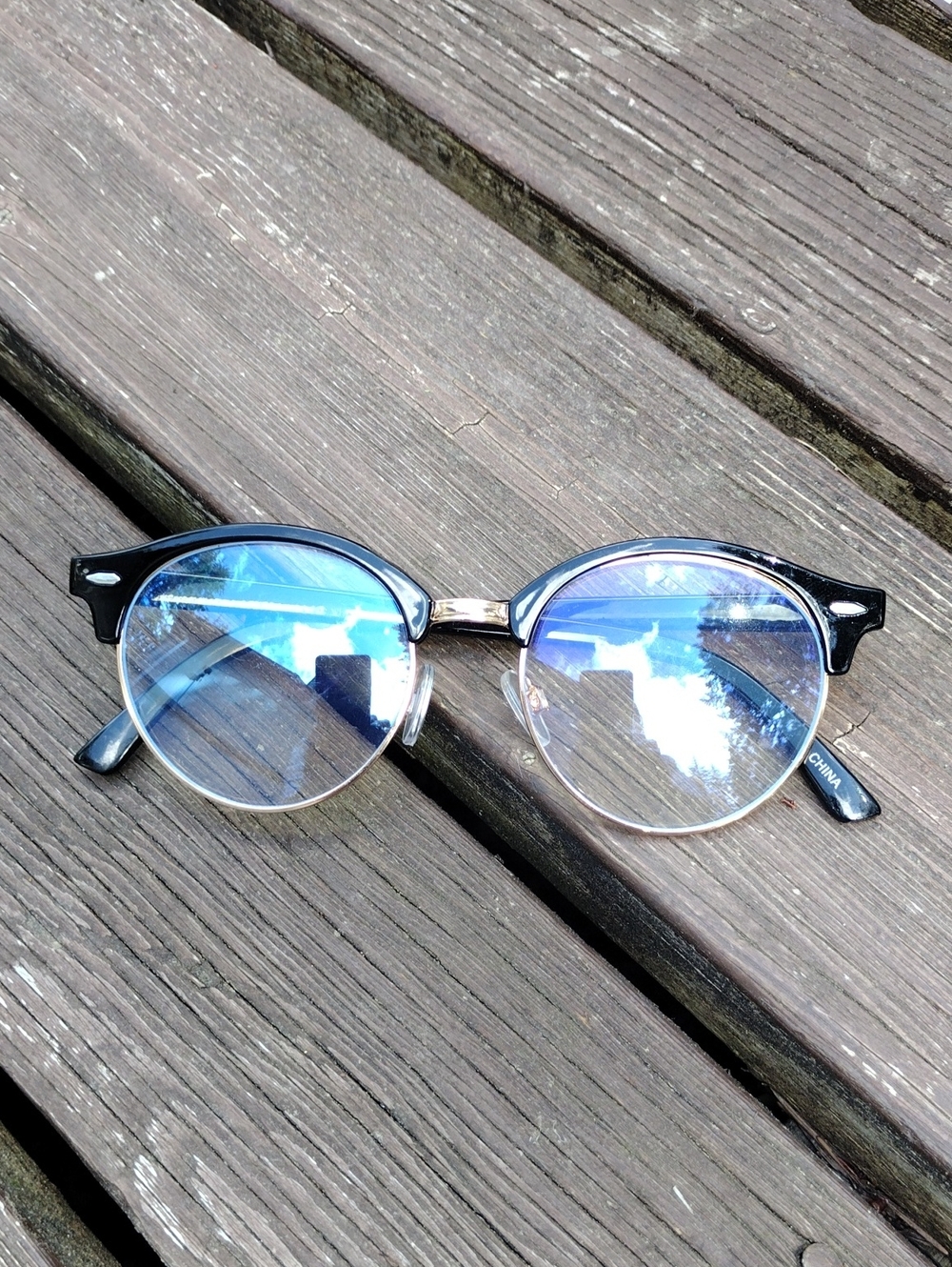 Claire's Black and Gold Round Half-Frame Glasses